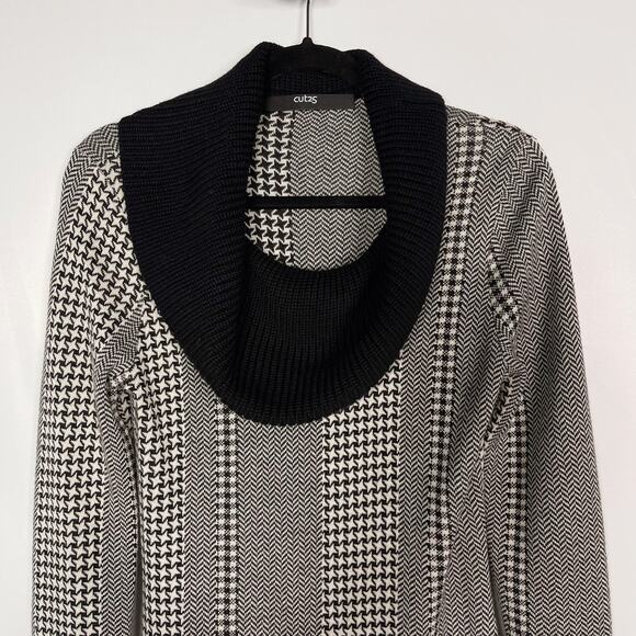 Cut25 by Yigal Azrouel M Black Cream Houndstooth Herringbone Sweater Dress Wool - Picture 3 of 10
